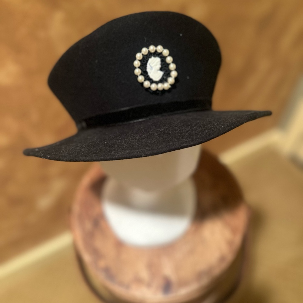 Miss Bierner, Vintage, Wool - Michael Howard Black Wool Hat with Pearl Accent-